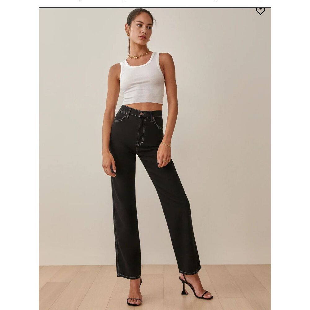 REFORMATION Cowboy High Rise Straight Jeans - Size 28 - Black